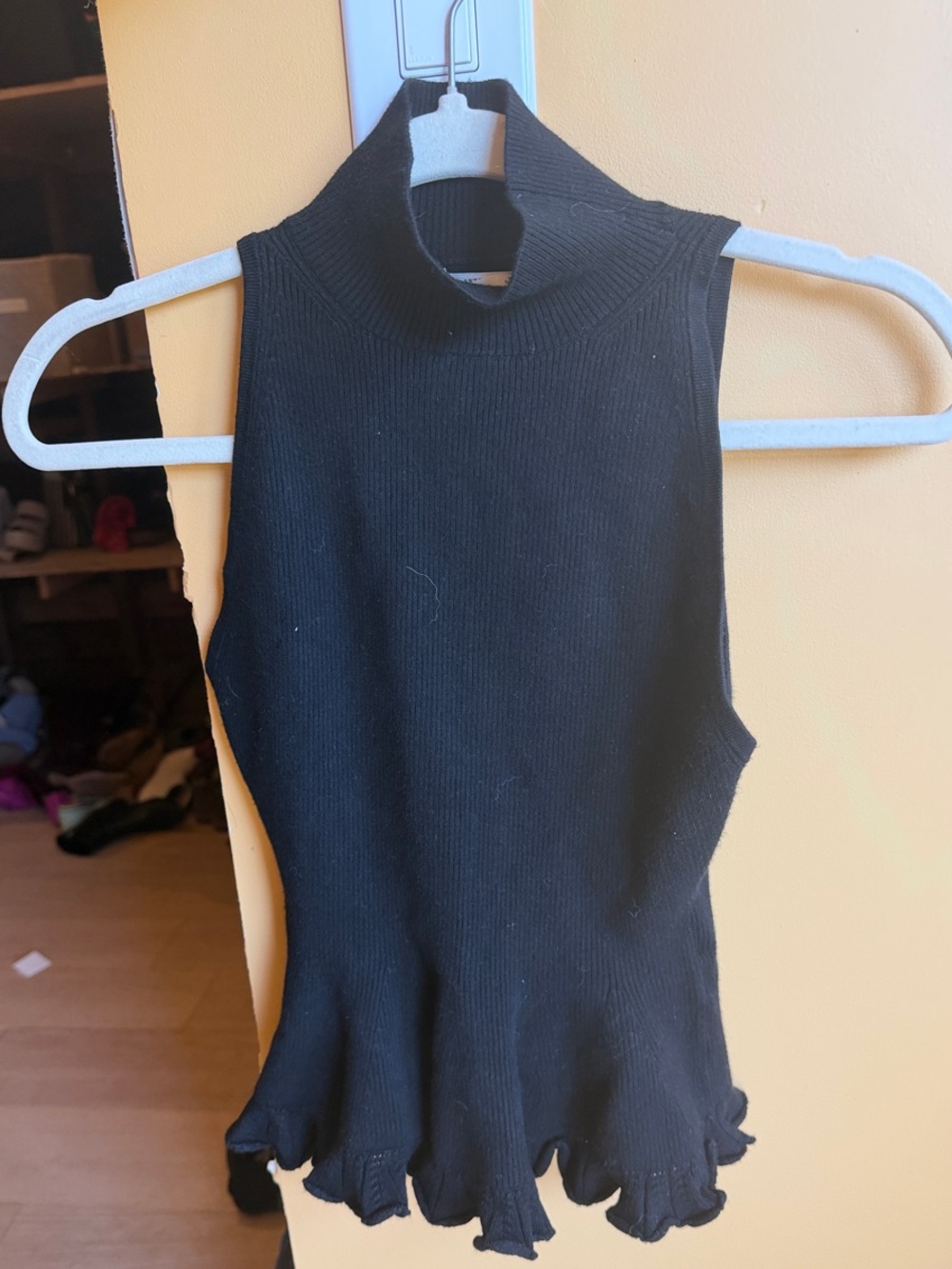 Anthropologie Black Sleeveless Mock Neck Ruffle-Hem Peplum Top - Women
